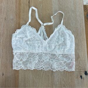 Women's No Boundaries Juniors' Longline Floral Lace Bralette MEDIUM‎ White